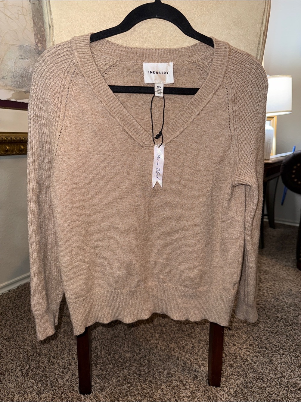INDUSTRY Viscoae-Blend V-Neck Sweater in Beige size M